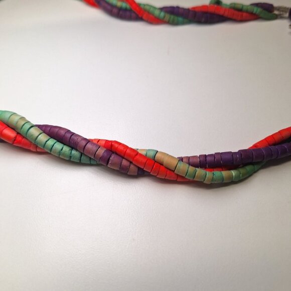 Wooden Necklace 24 Inch Vintage Handmade Tube Beads Triple Strand Hook Clasp - Picture 7 of 10